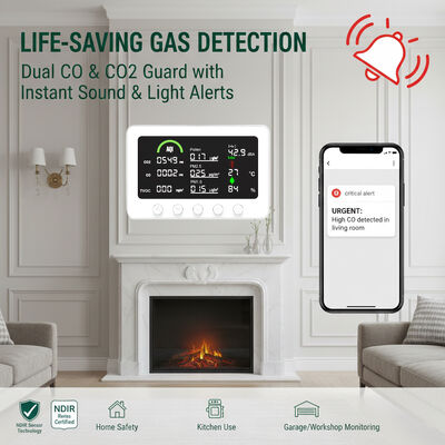 Dobra cena. 10-w-1 Profesjonalny Monitor Jakości Powietrza: Pomiar CO2, PM2.5, TVOC i CO w czasie rzeczywistym z kontrolą przez aplikację Tuya i RS485 dla inteligentnego domu w Internecie